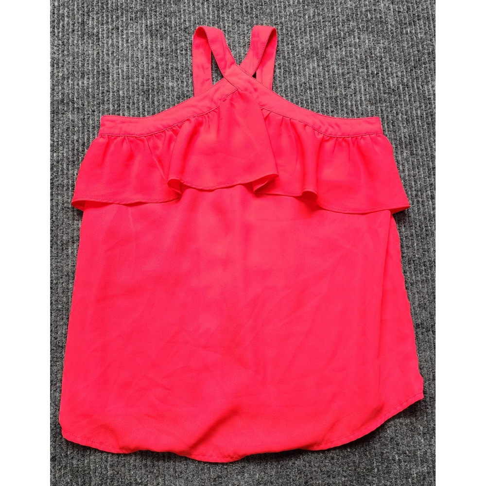 Banana Republic Hot Pink/Coral Ruffle Halter Blouse Cross Back Tank Top XS